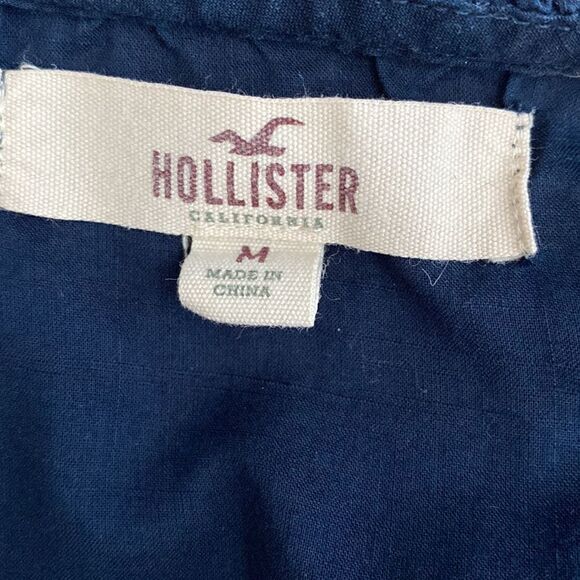 Hollister navy blue peasant embroidered short sleeve top size M - Picture 4 of 7
